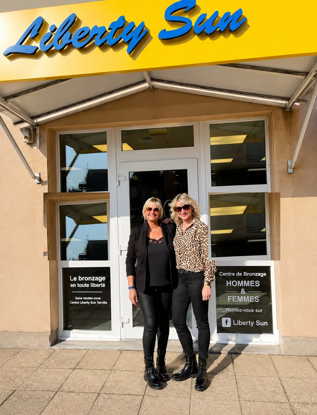 Isabelle et Brigitte, les hôtesses UV de Liberty Sun, devant le salon